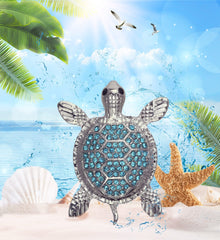 3D sea turtle design with blue rhinestones Aqua 79 fridge magnet