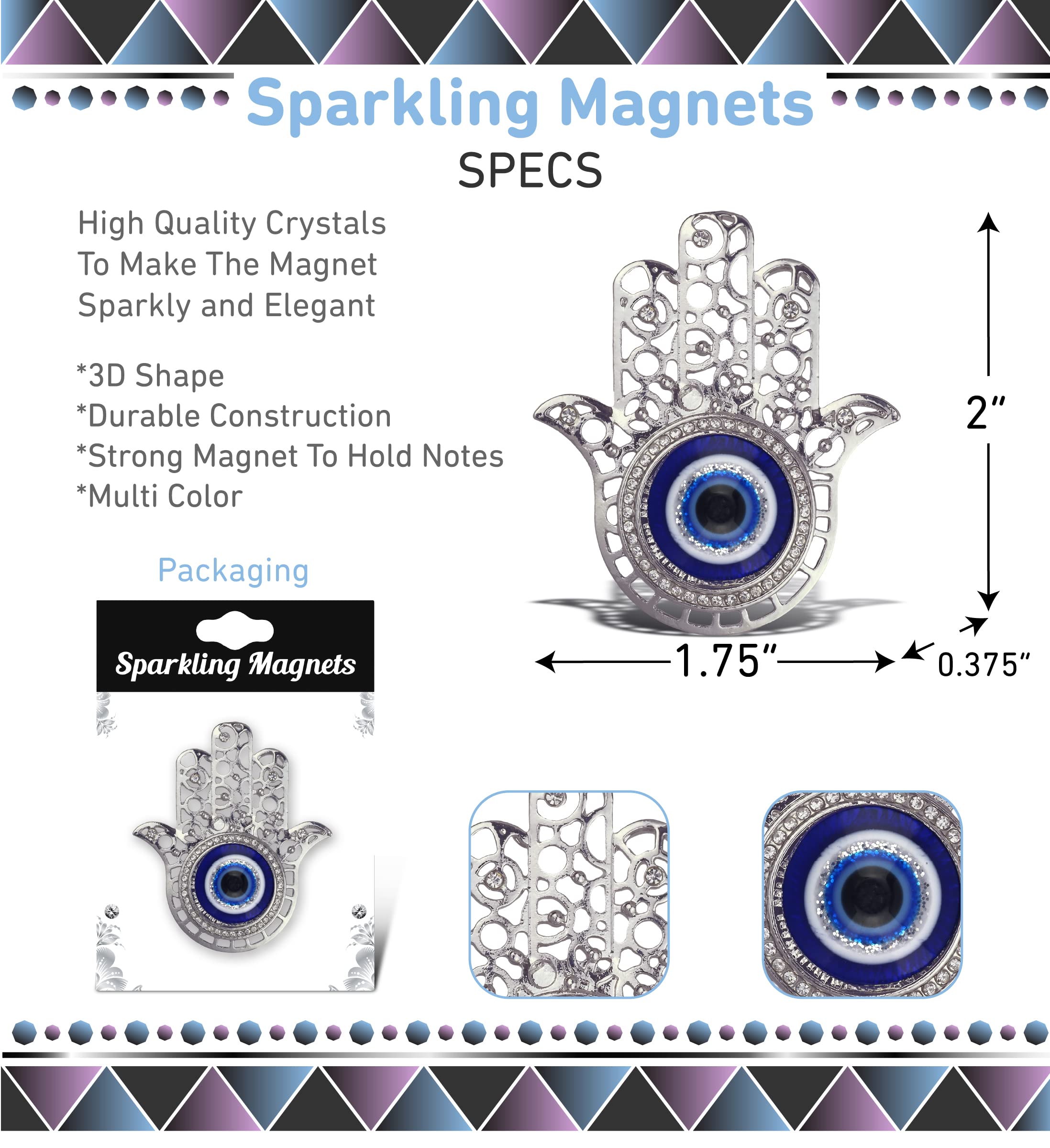 Aqua79 Evil Eye Hamsa fridge magnet 3D silver finish