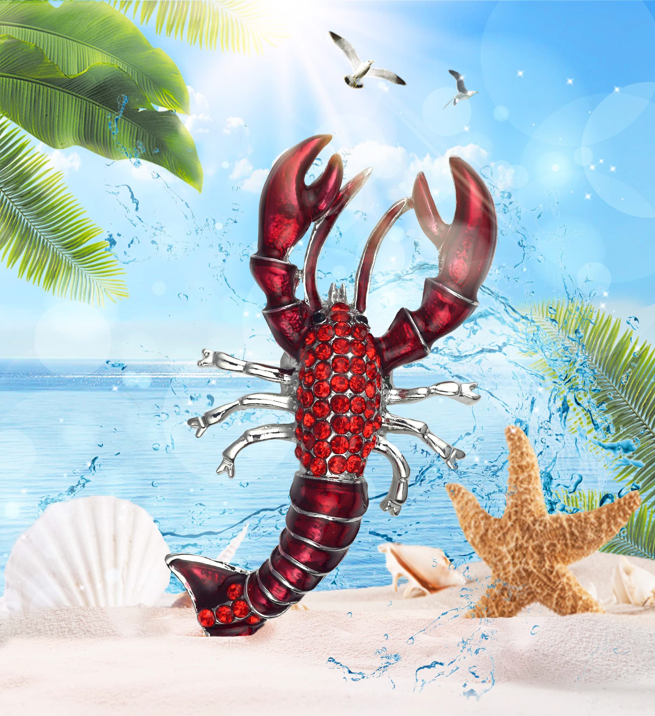 Lobster 3D shape magnet with rhinestones and back magnet