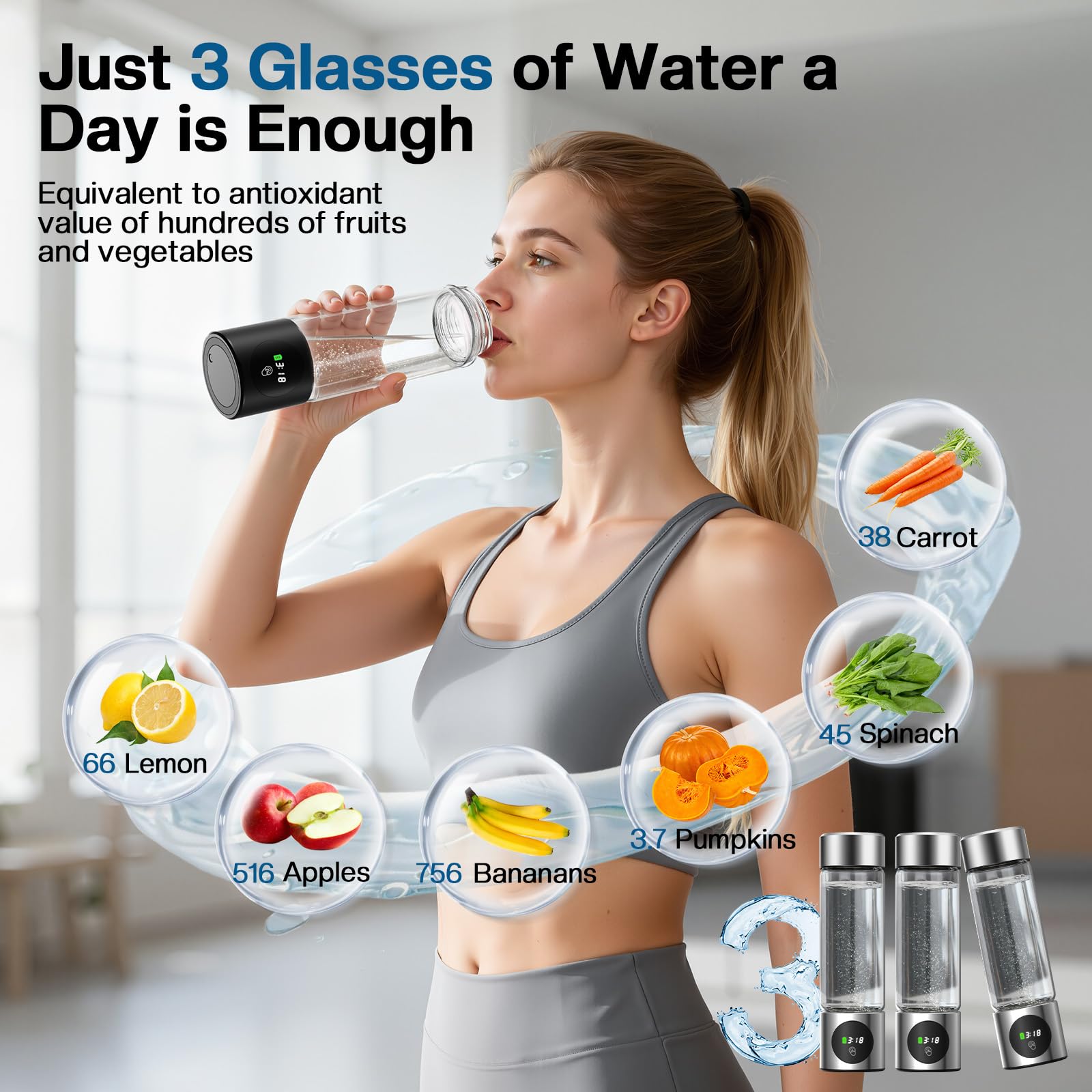 hydrogen water bottle electronic display remaining time
