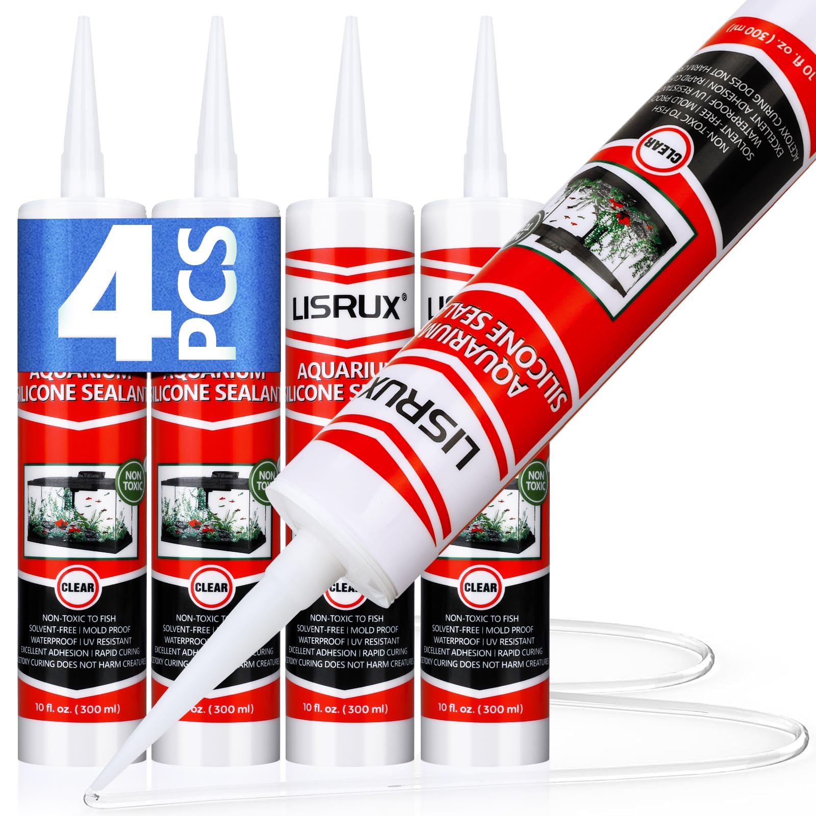 4 pack clear aquarium silicone sealant packaging
