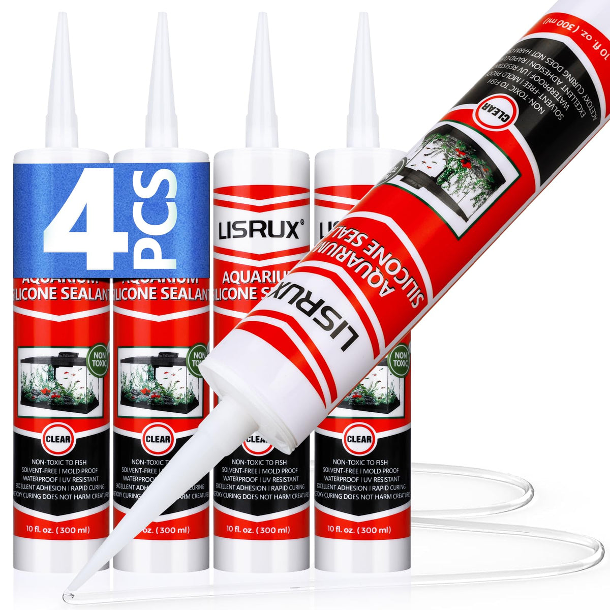 4 pack clear aquarium silicone sealant packaging