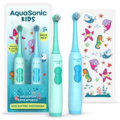 Aquasonic Kids Electric Toothbrush Set for Ages 3+ front view