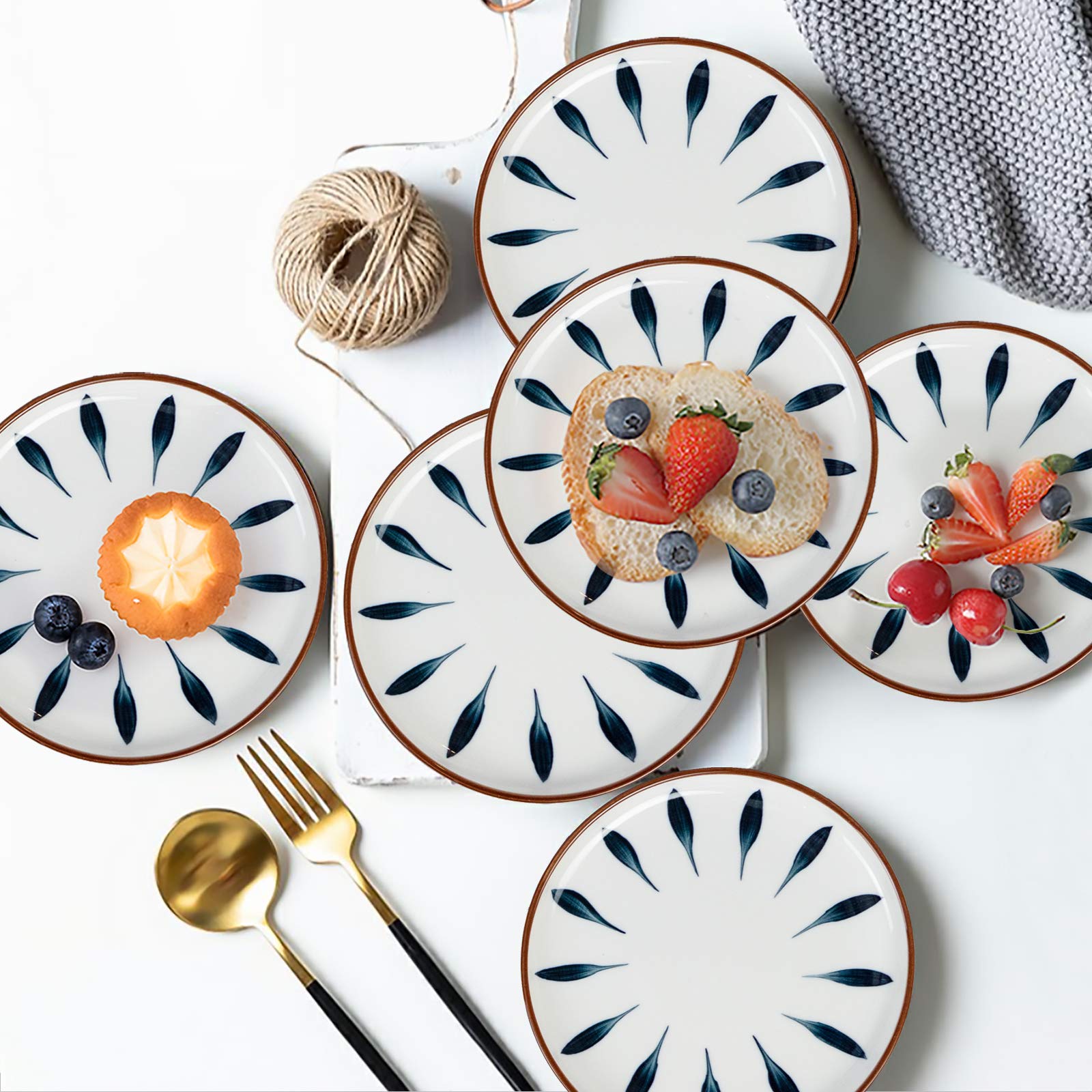 Aquiver 6 piece blue porcelain plates for desserts