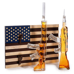 AR15 whiskey decanter 1000ml and AK47 decanter display on wall