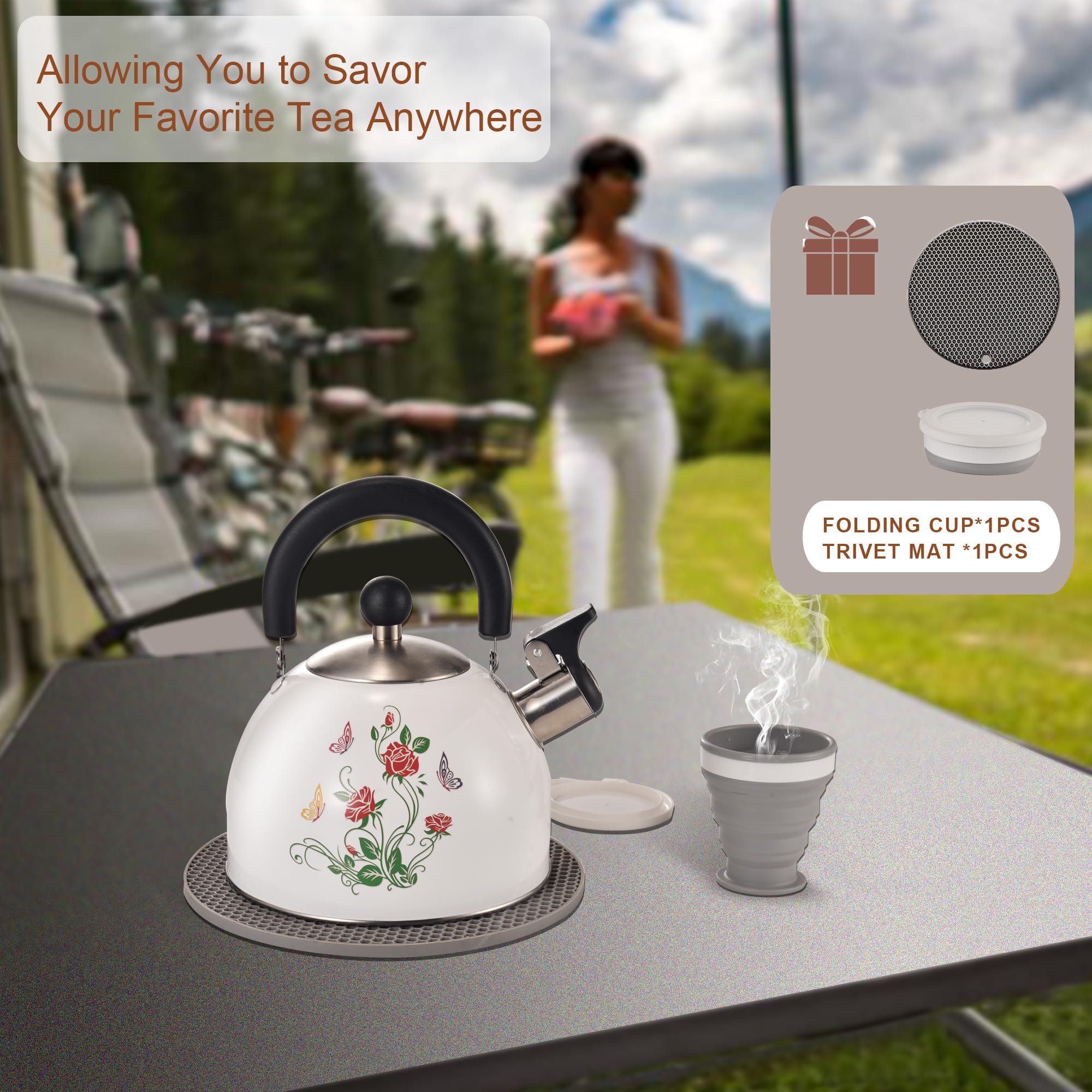ARC tea kettle with trivet mat surface protection