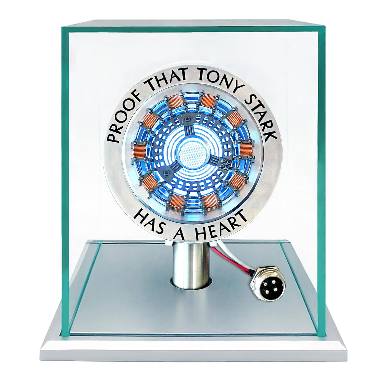 Arc Reactor LED light inside display case with bracket and USB cable