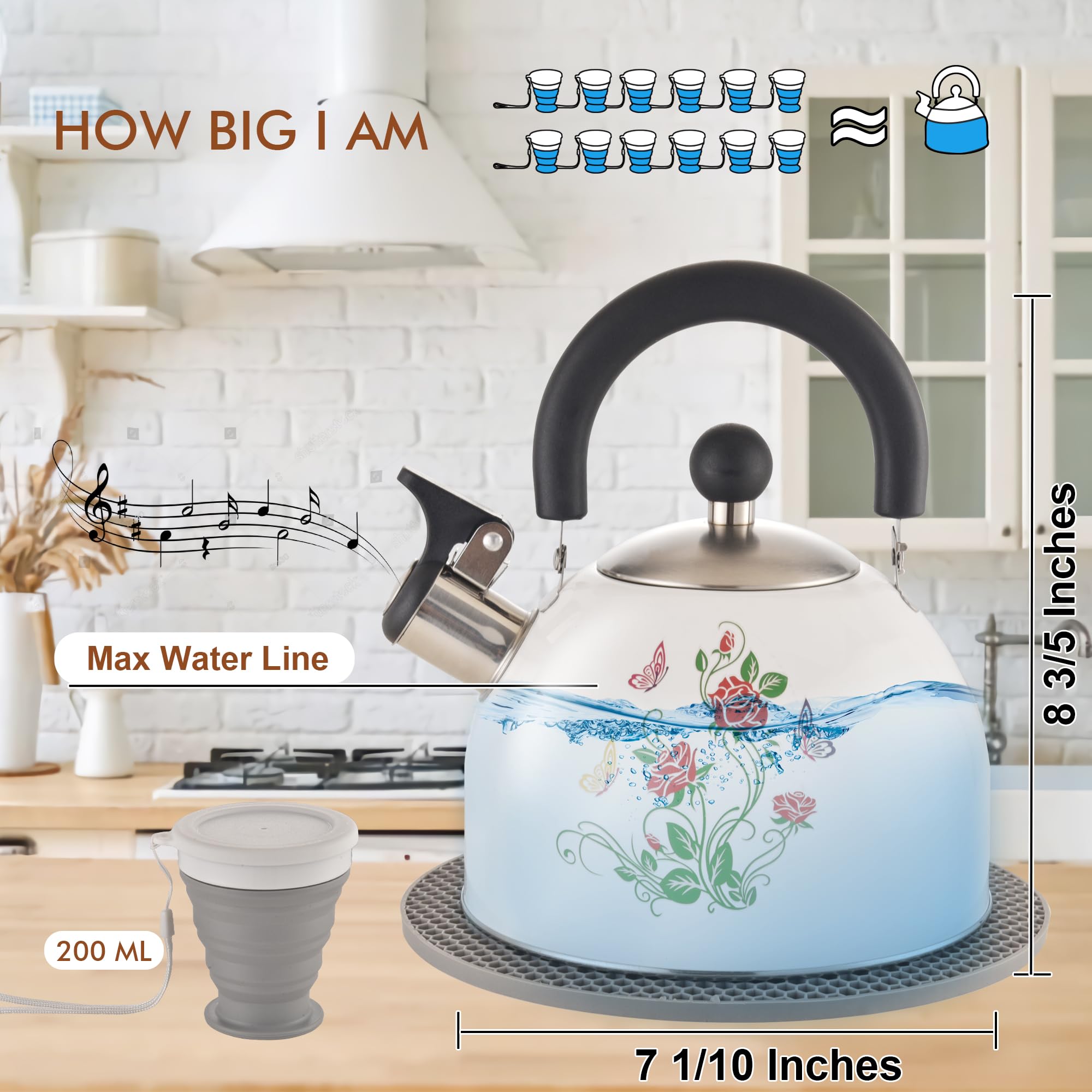 Stainless steel ARC tea kettle color changing design