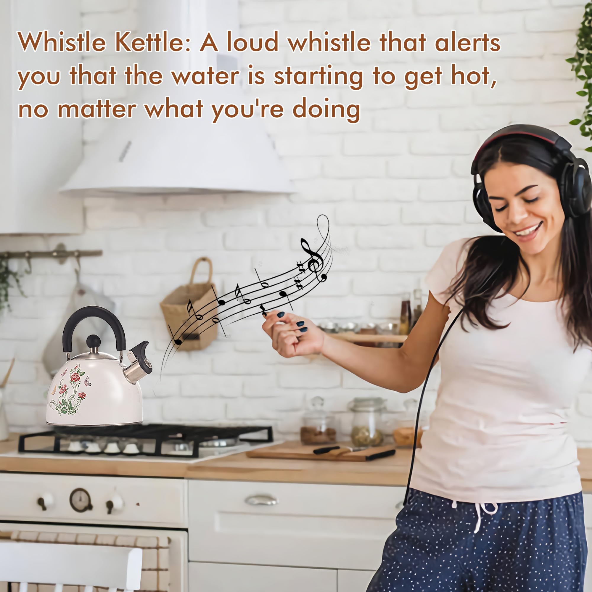 Induction-compatible ARC tea kettle white finish