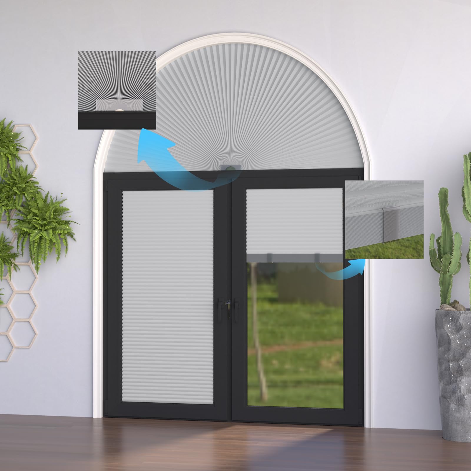 Myshade arch window shade packaging and included clips and tape