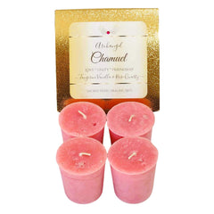 Archangel Chamuel box of 4 soy votive candles with gemstones