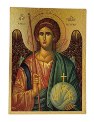 Archangel Michael Christian Icon 4.5 x 5.5 inch textured gold foil on wood
