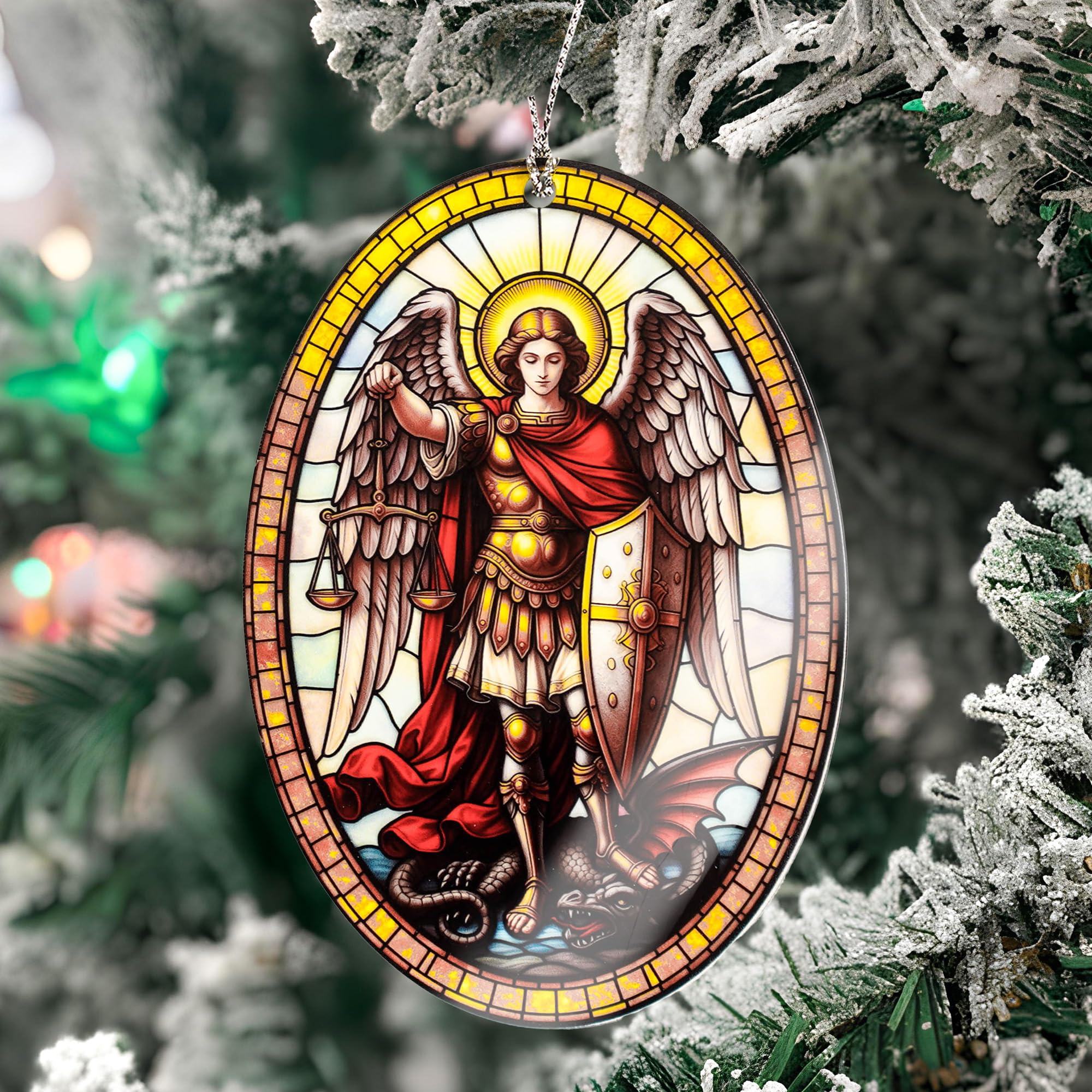Archangel Michael ornament with story card packaging