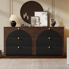 Arched fluted dresser in walnut and black for bedroom