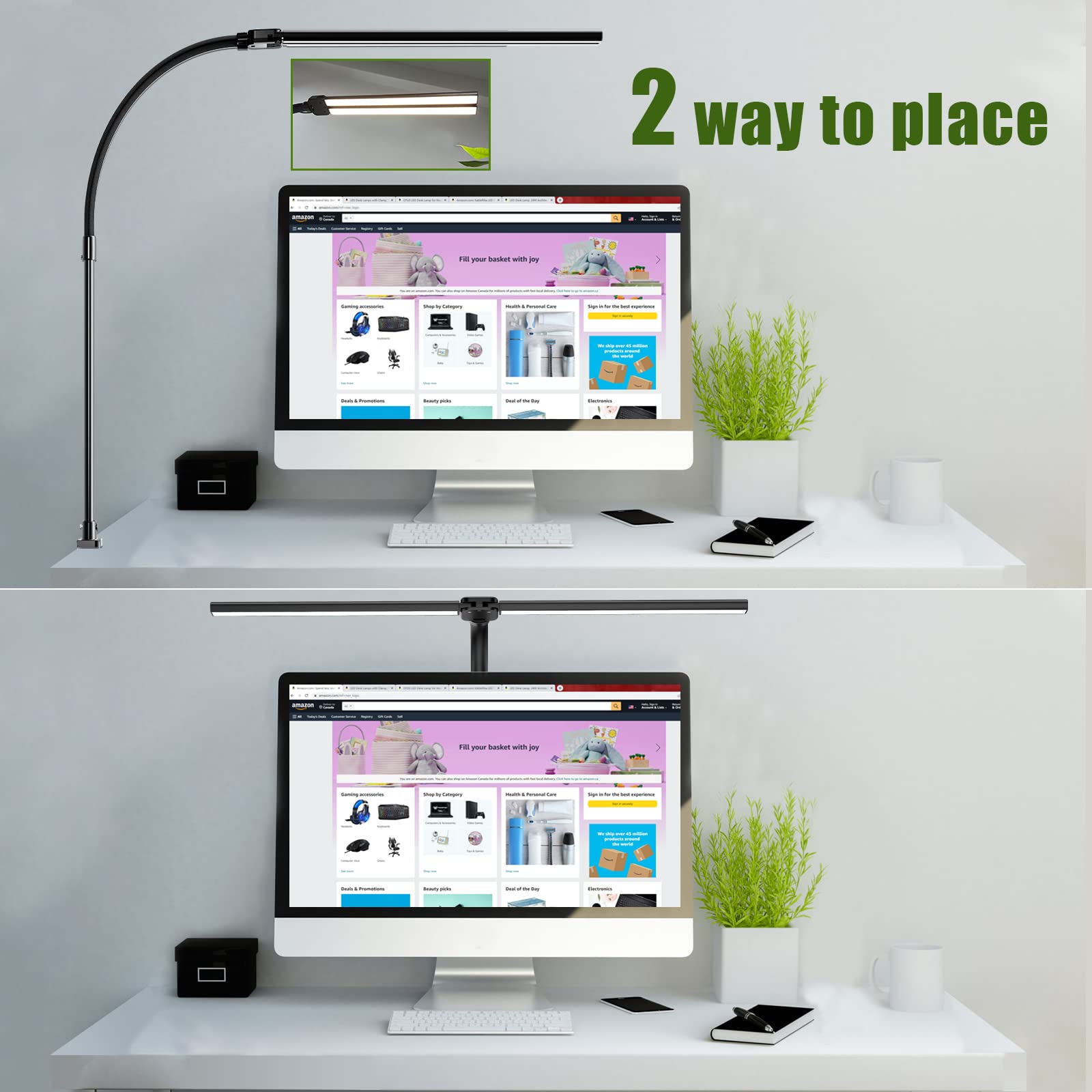Architect desk lamps for multi-monitor workstation