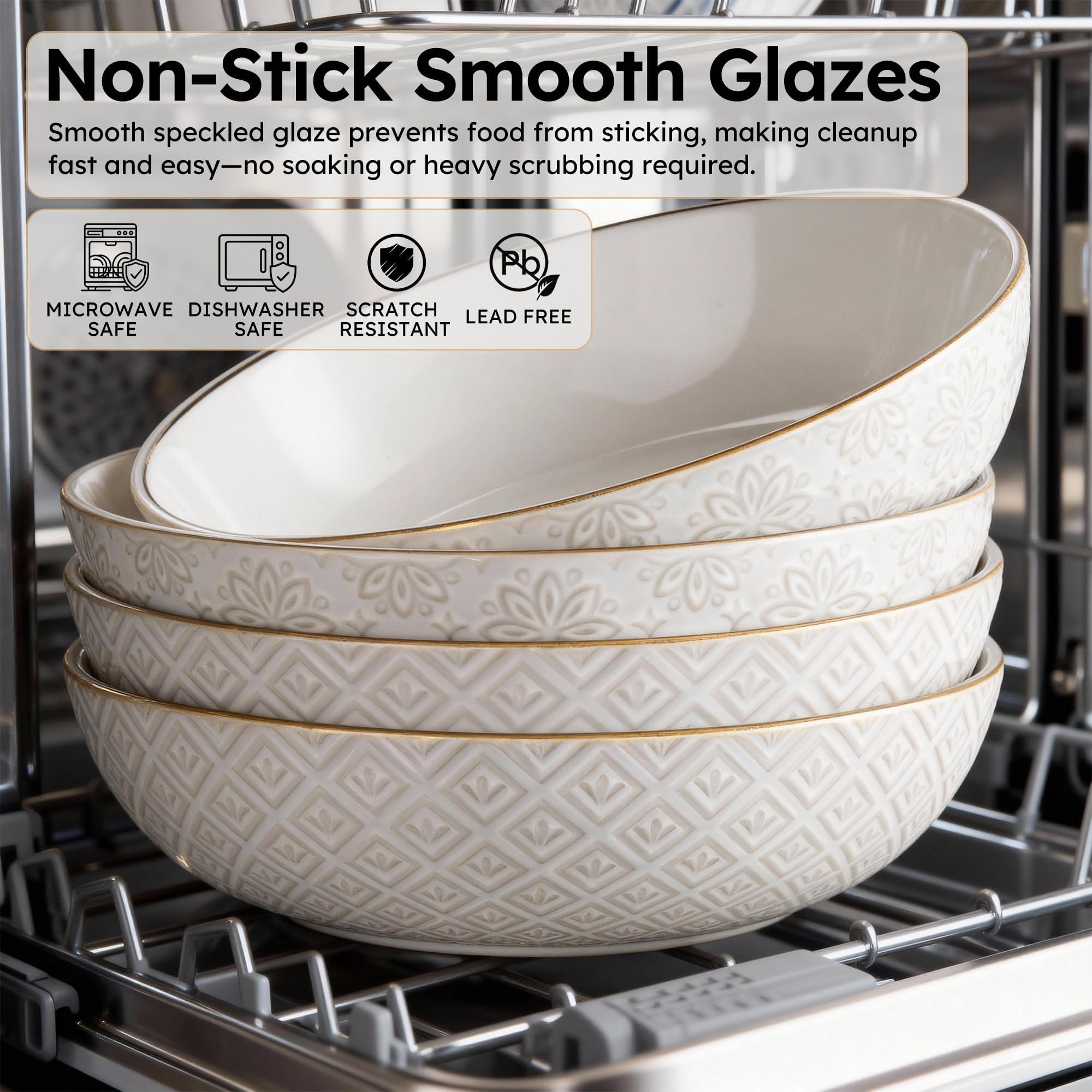 Arctic white ceramic pasta bowls 8.5 inch