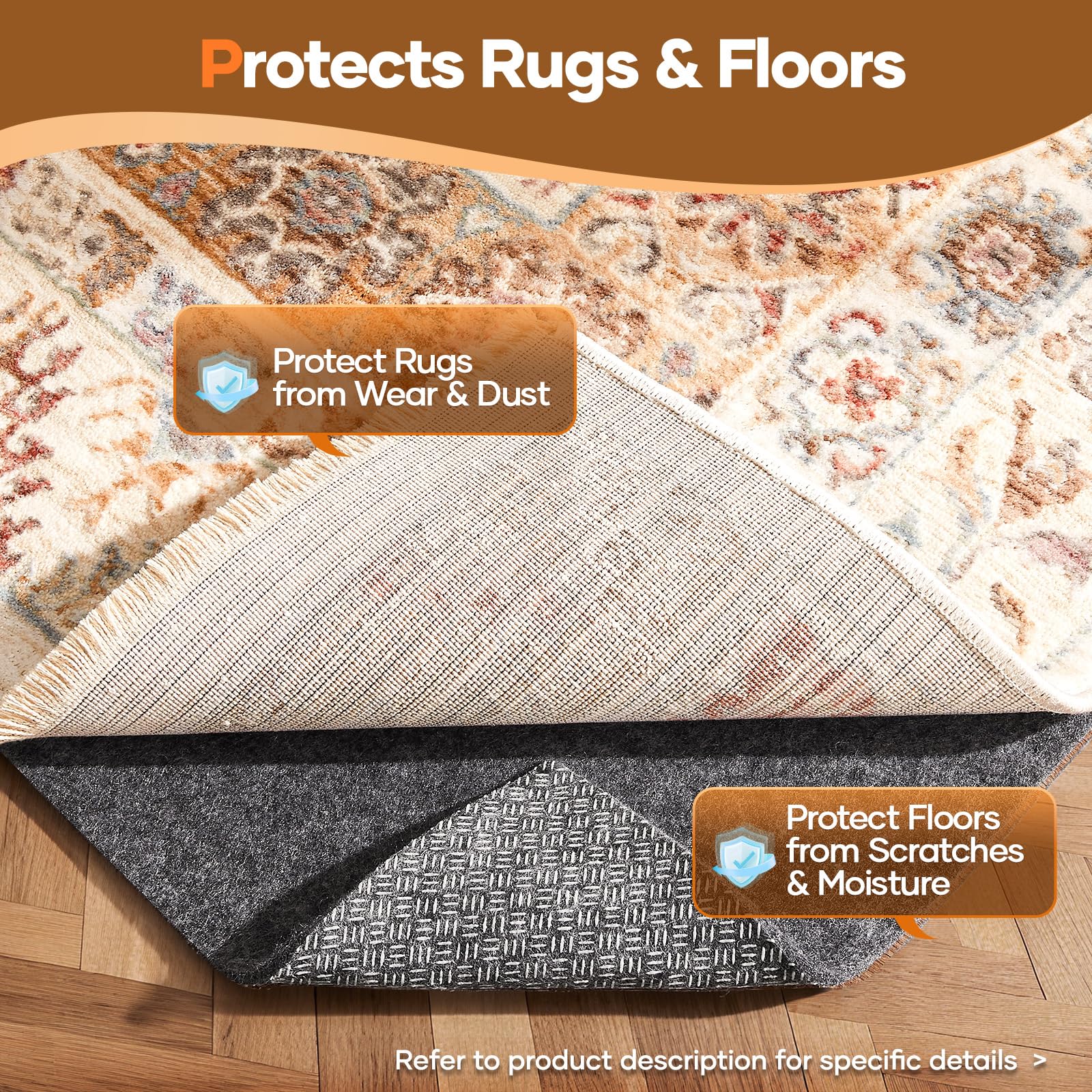 Rug pad protecting rug and floor from scratches