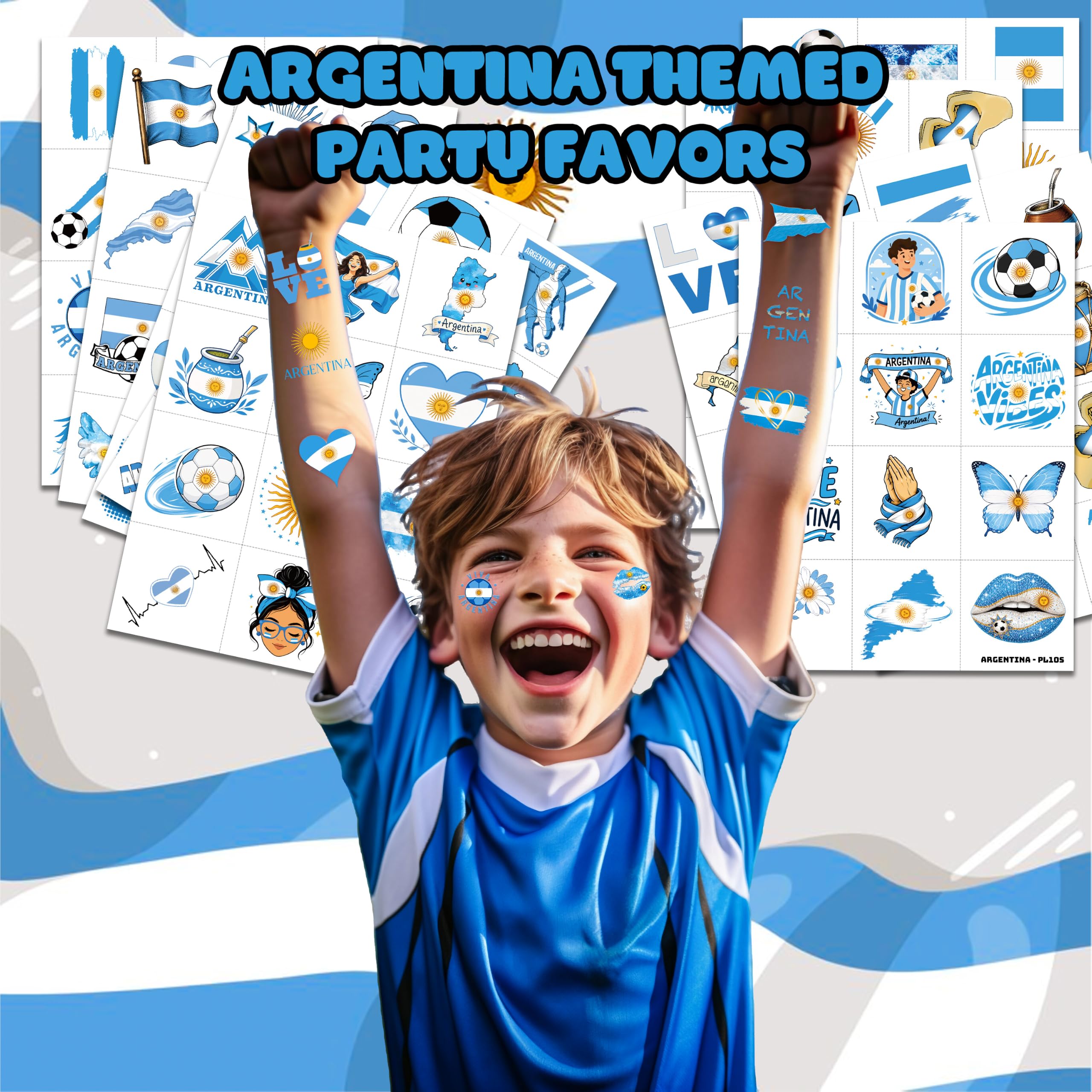 10 sheets of Argentina soccer tattoos size 6.3 x 4.7 inches