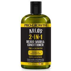 Arlo's Pro-Growth 2-in-1 beard wash and conditioner bottle label