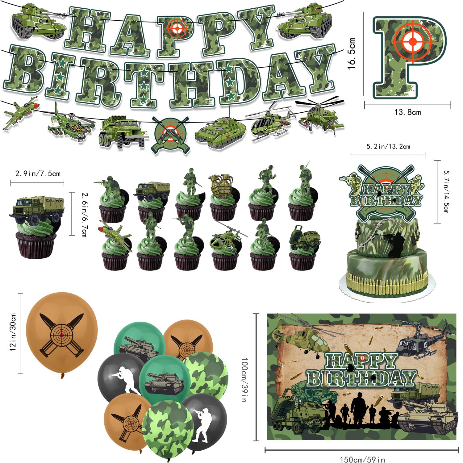 Army cake topper with camouflage party theme