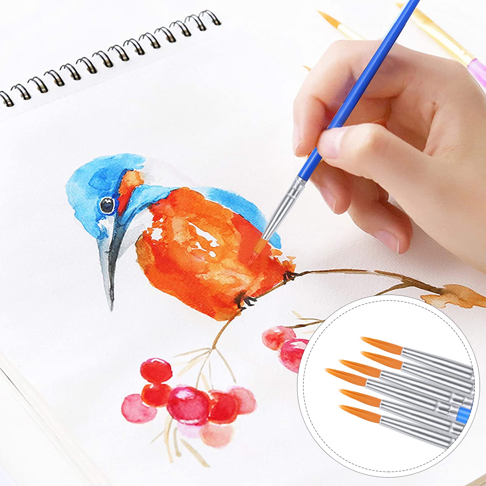 Small paint brushes bulk set for artists by AROIC nylon bristles