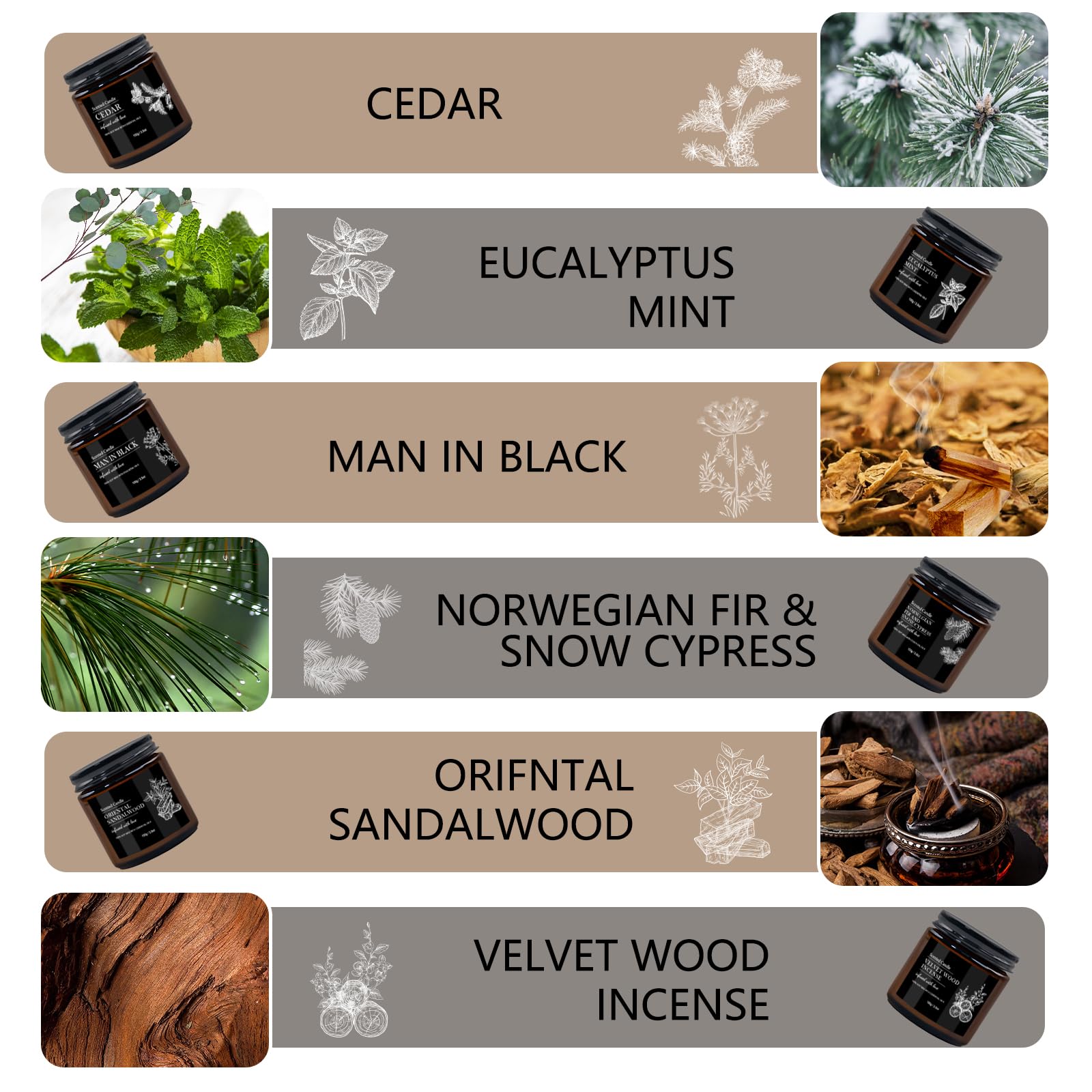 Aromatherapy candle set with six fragrances for home use