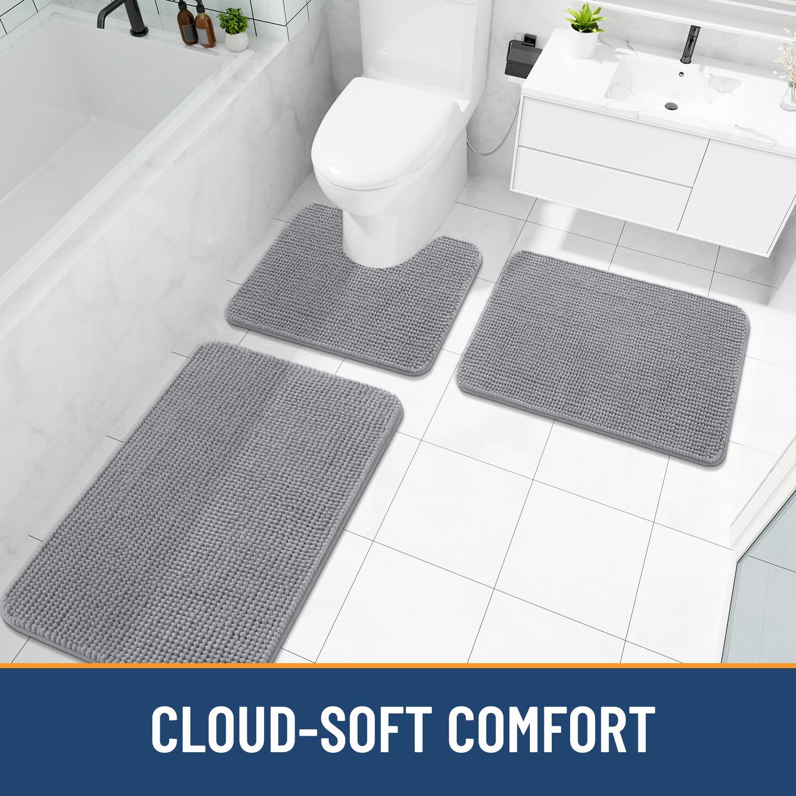 arotive chenille bathroom rugs 30x20 grey product image 8