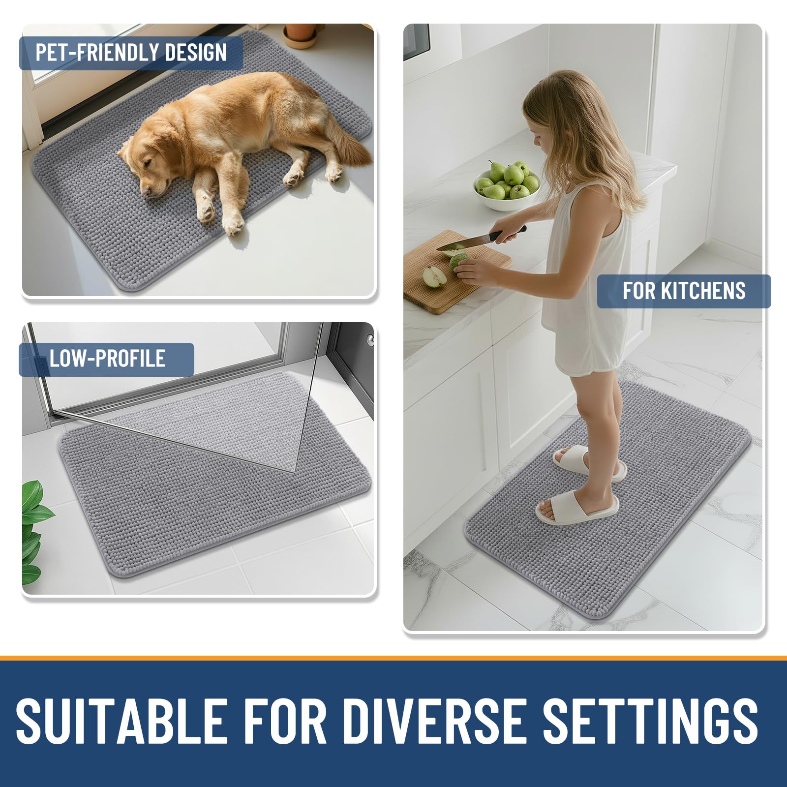 arotive chenille bathroom rugs 30x20 grey product image 6