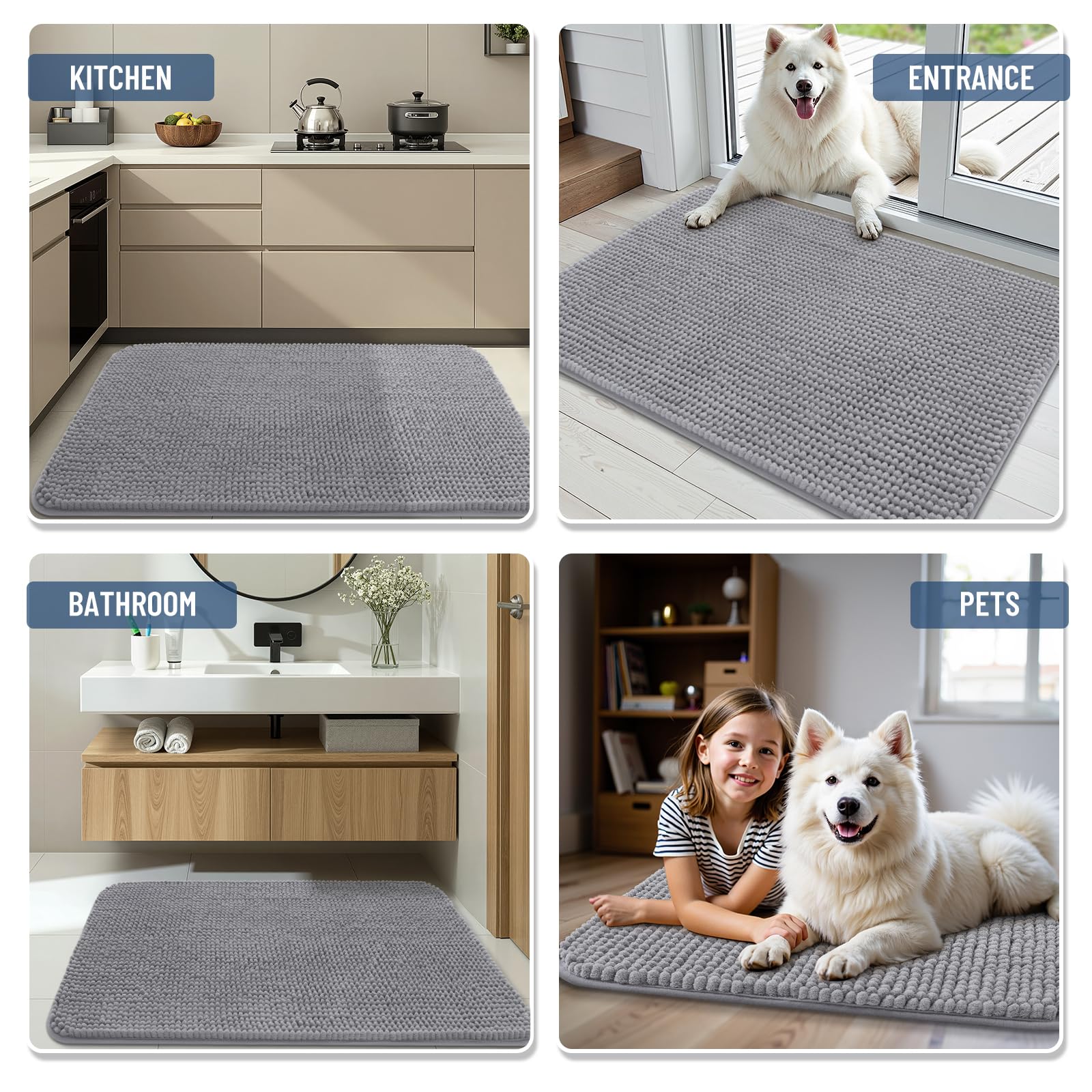 arotive chenille bathroom rugs 30x20 grey product image 7
