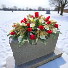 Artificial grave flowers with gold glitter pine and silk fern