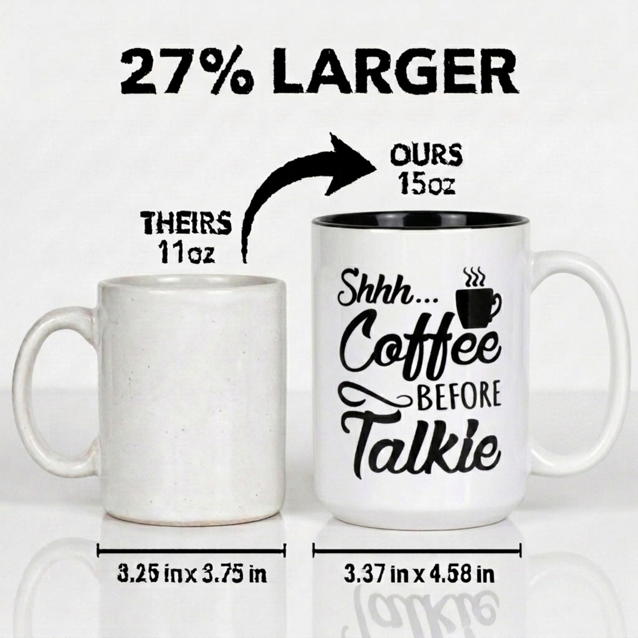 Artisan Owl Shhh Coffee Before Talkie mug 15oz white ceramic back design