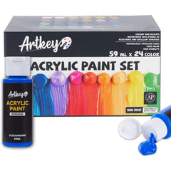 Artkey acrylic paint set product image showing 24 color bottles