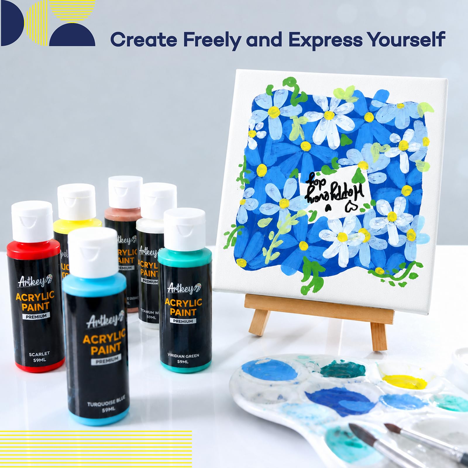 Color names printed on Artkey acrylic paint bottles