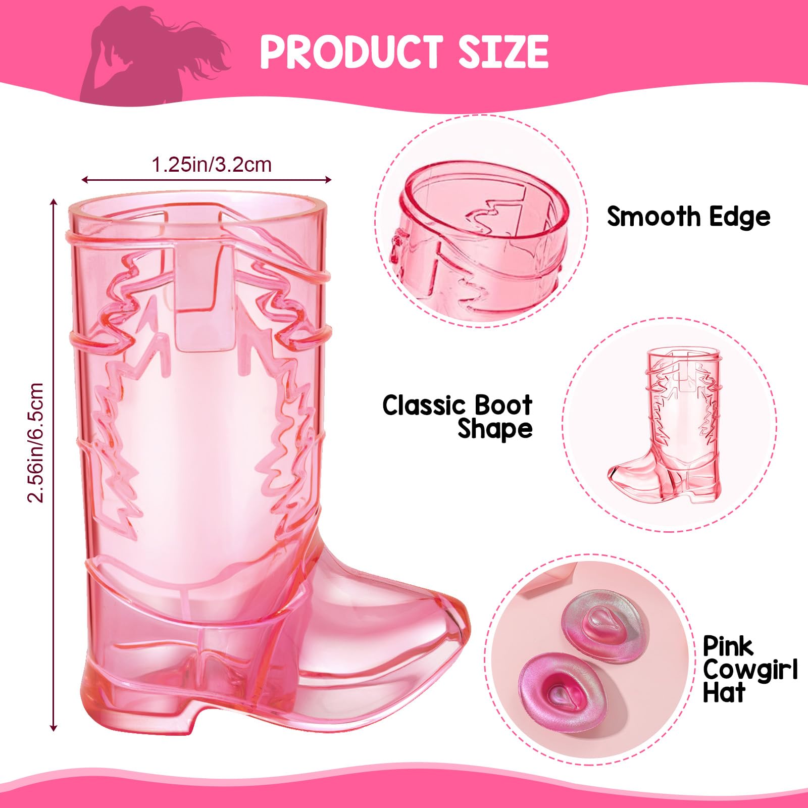 Mini cowgirl hats accompanying Artlunar pink shot glasses