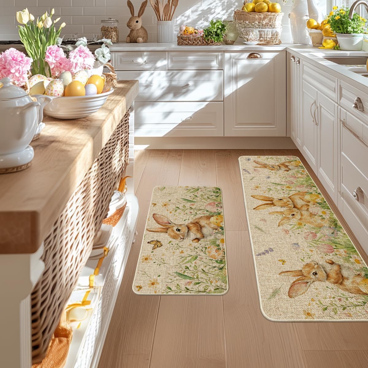 Non-slip recycled rubber backing on kitchen mats