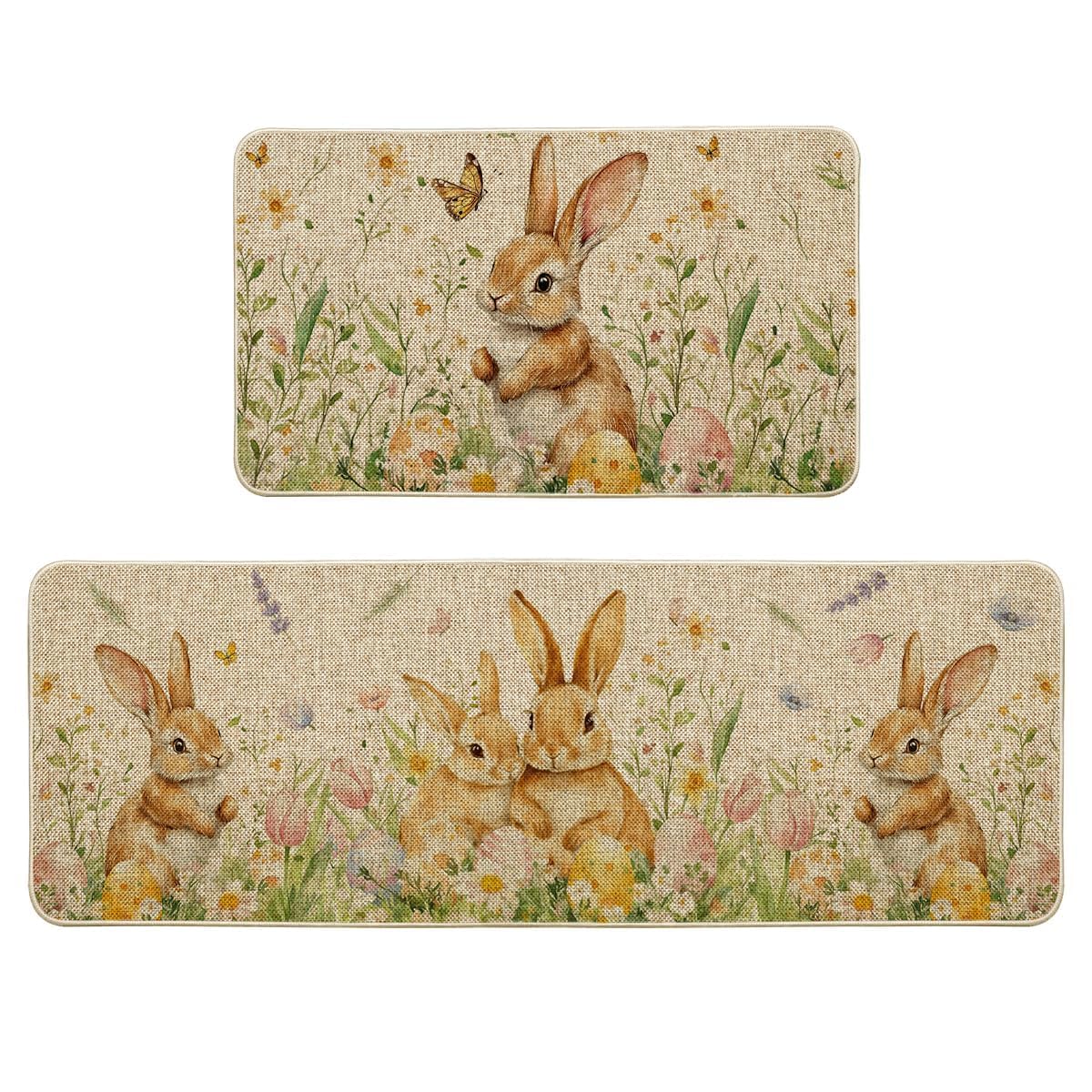 Artoid Mode Rabbit Bunny Tulip Flowers mats 17x29 inch