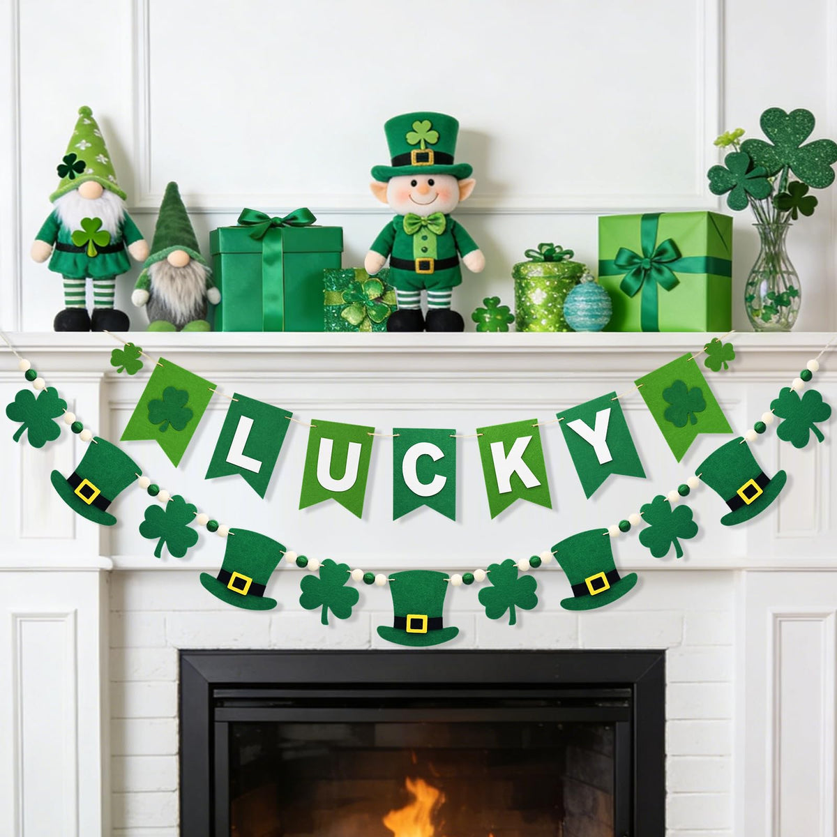 Artsemi 2Pcs St Patricks Day felt garland 6ft long