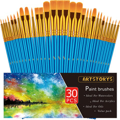 Artstorys paint brushes set image close up with wooden handle