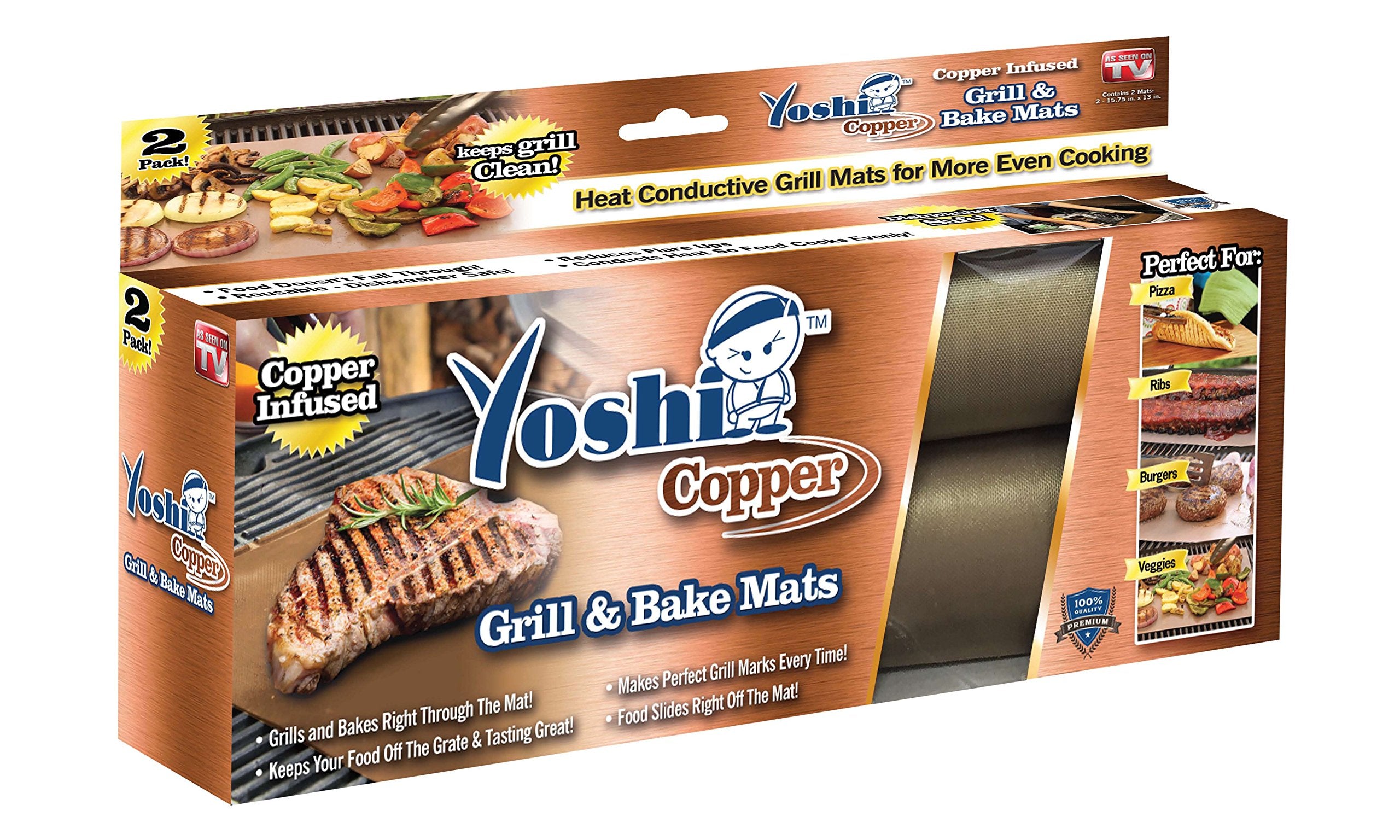 Copper YOSHI grill bake mats 2 pack set