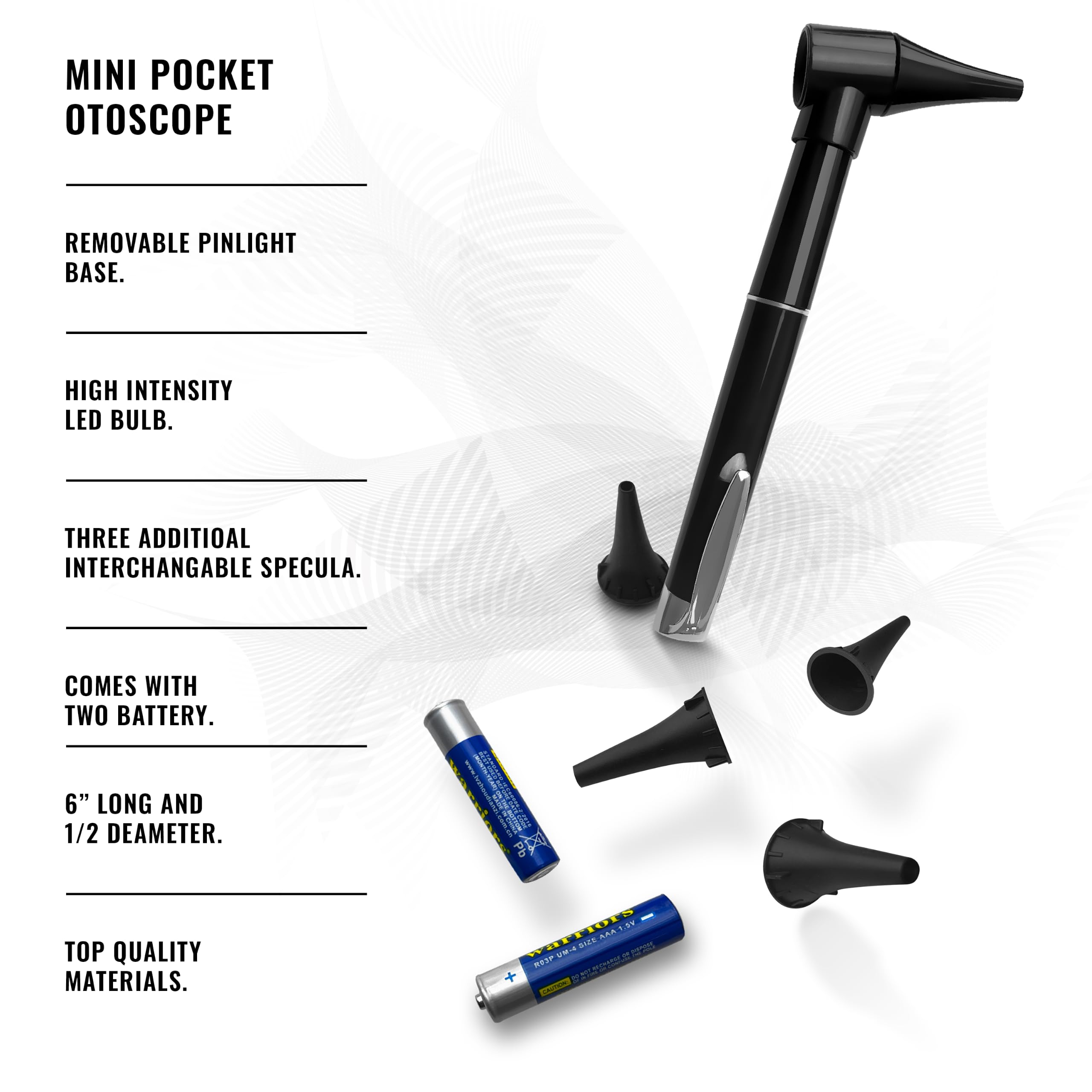 Interchangeable attachments for otoscope shown