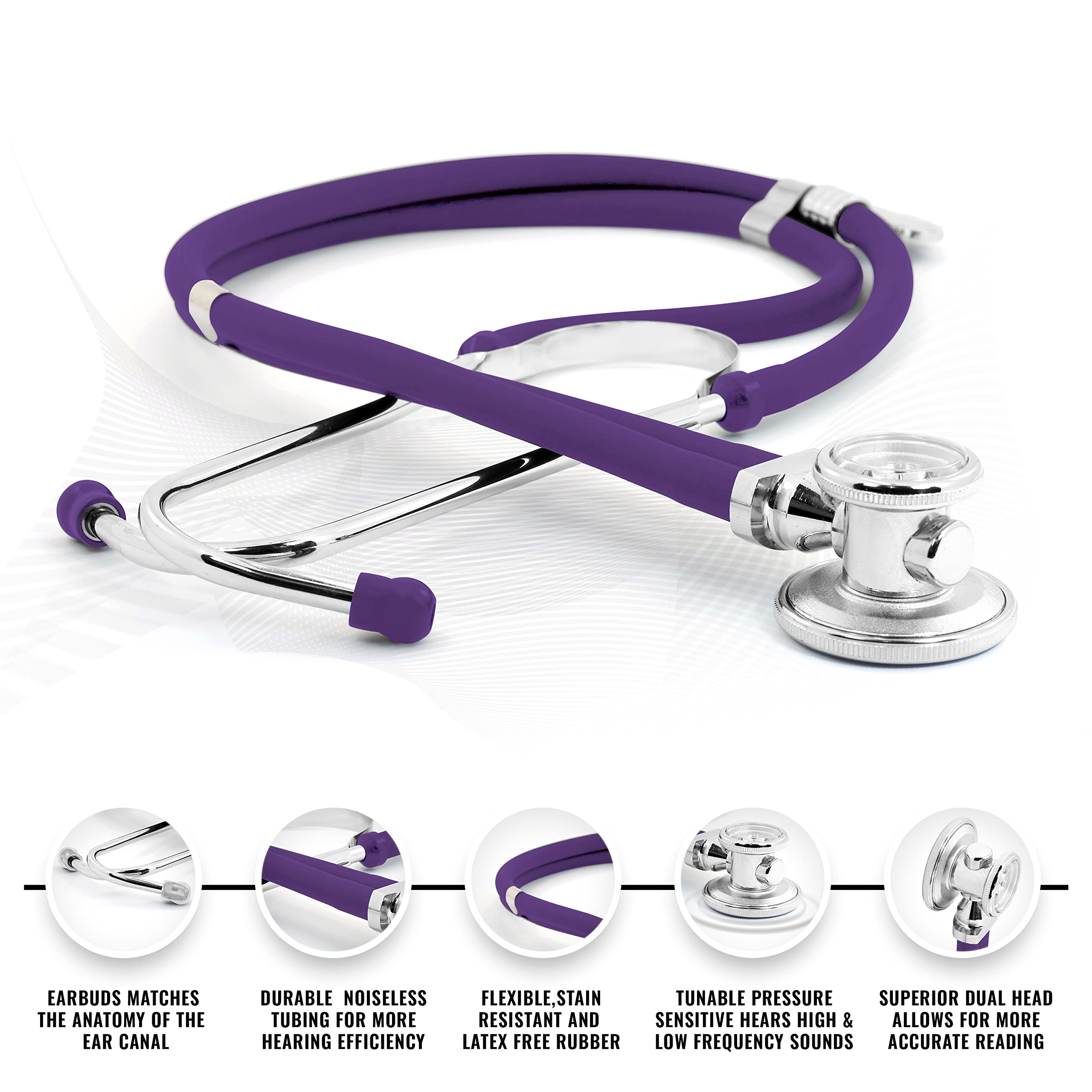Dual head stethoscope with latex-free tubing and chrome plated chestpiece