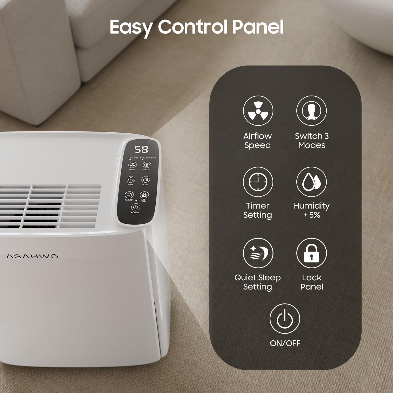 Smart humidity control dehumidifier with touch screen