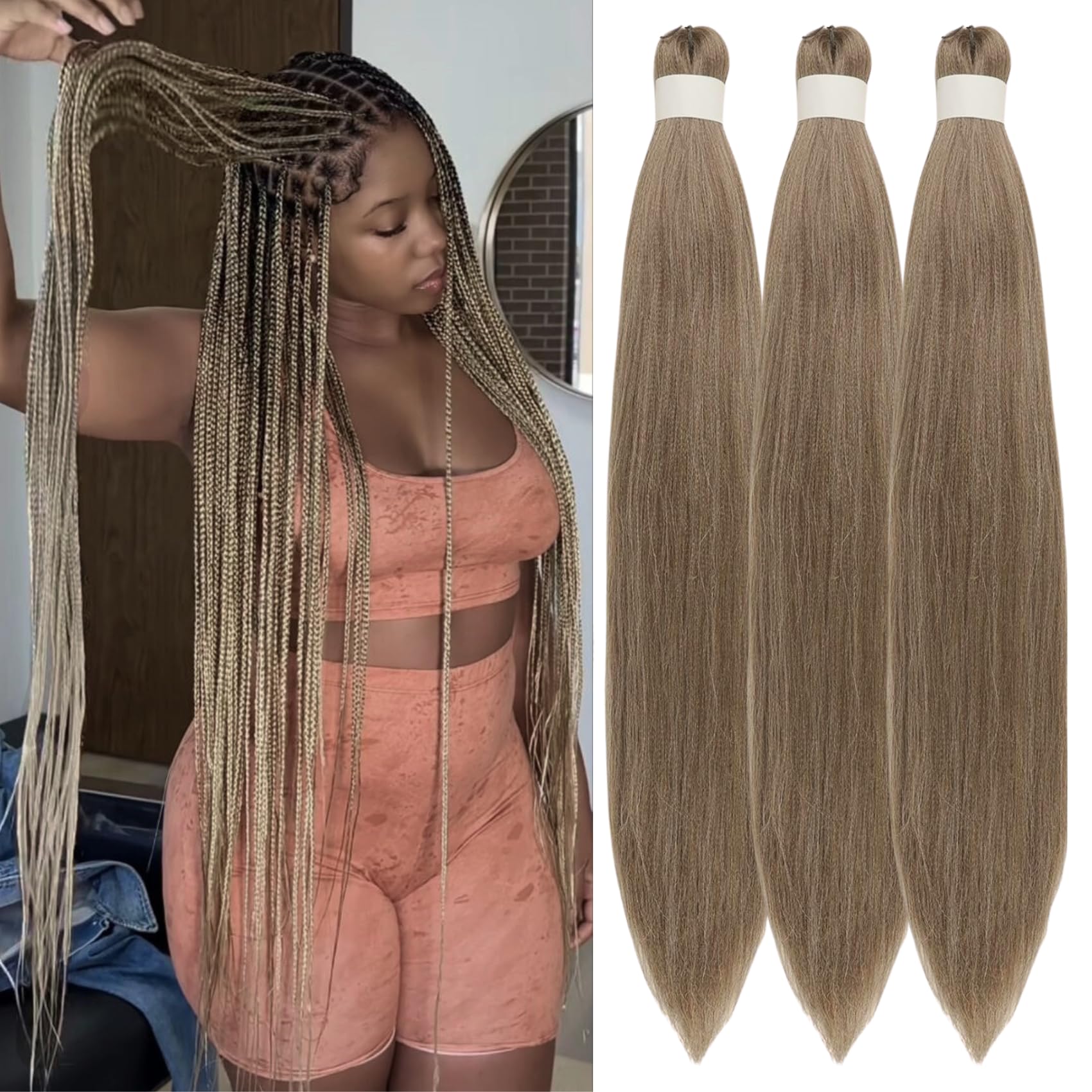 Ash Brown braiding hair pre stretched Ez Braid for box braids