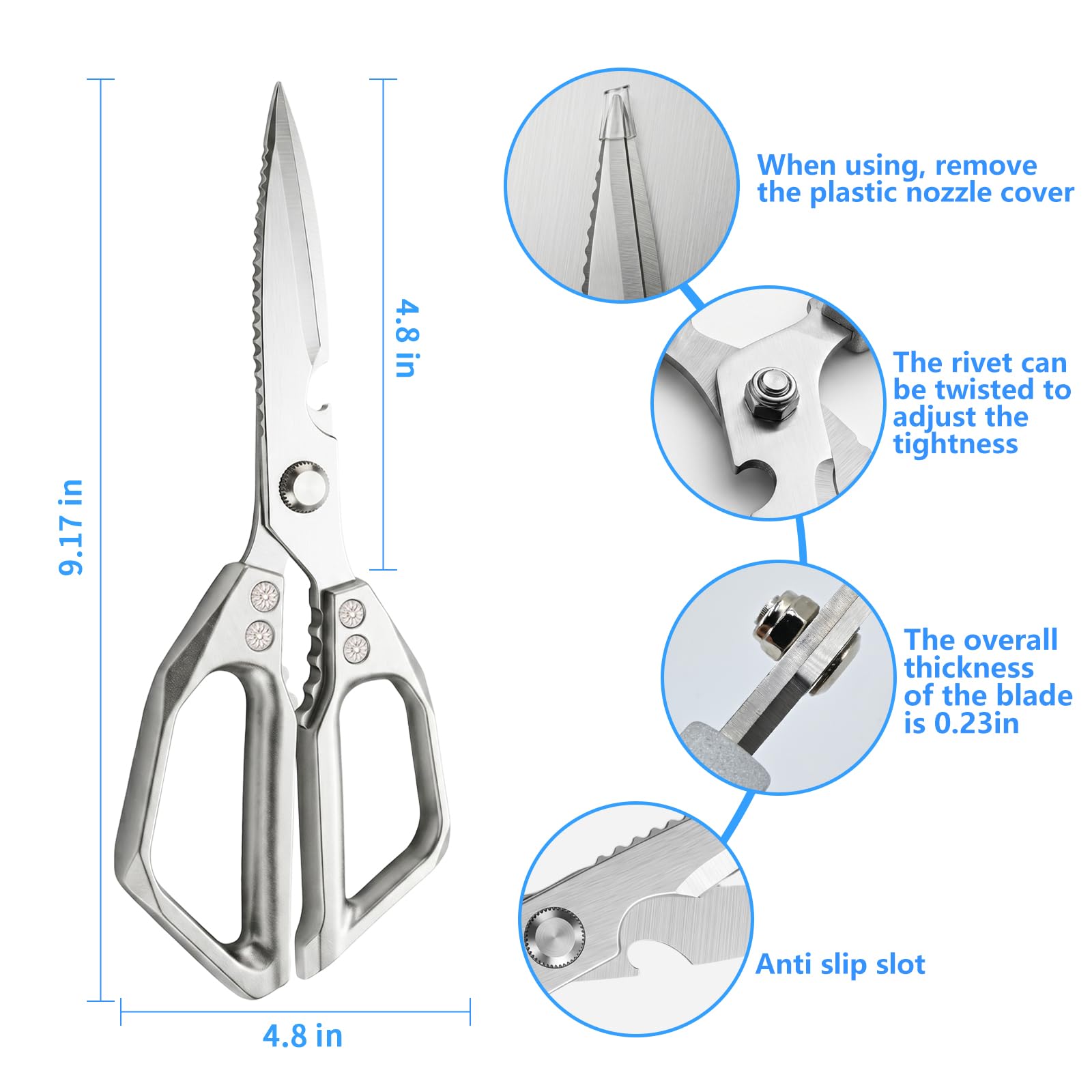 AskBed stainless steel kitchen scissors ergonomic ambidextrous handles