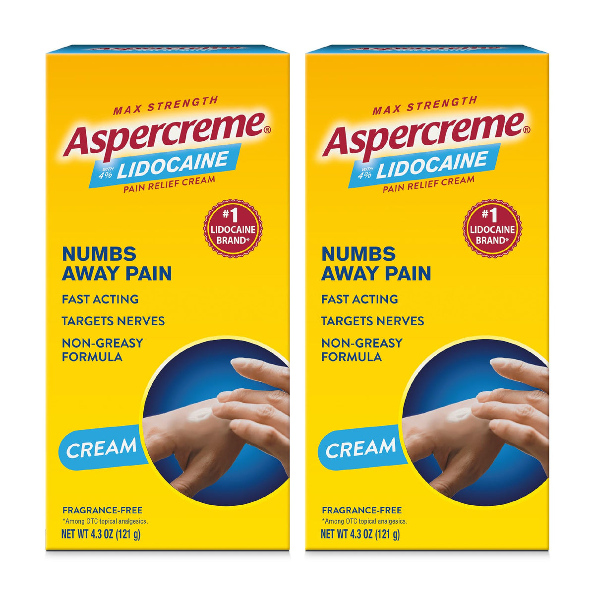 Aspercreme lidocaine pain relief cream two 4.3 oz tubes