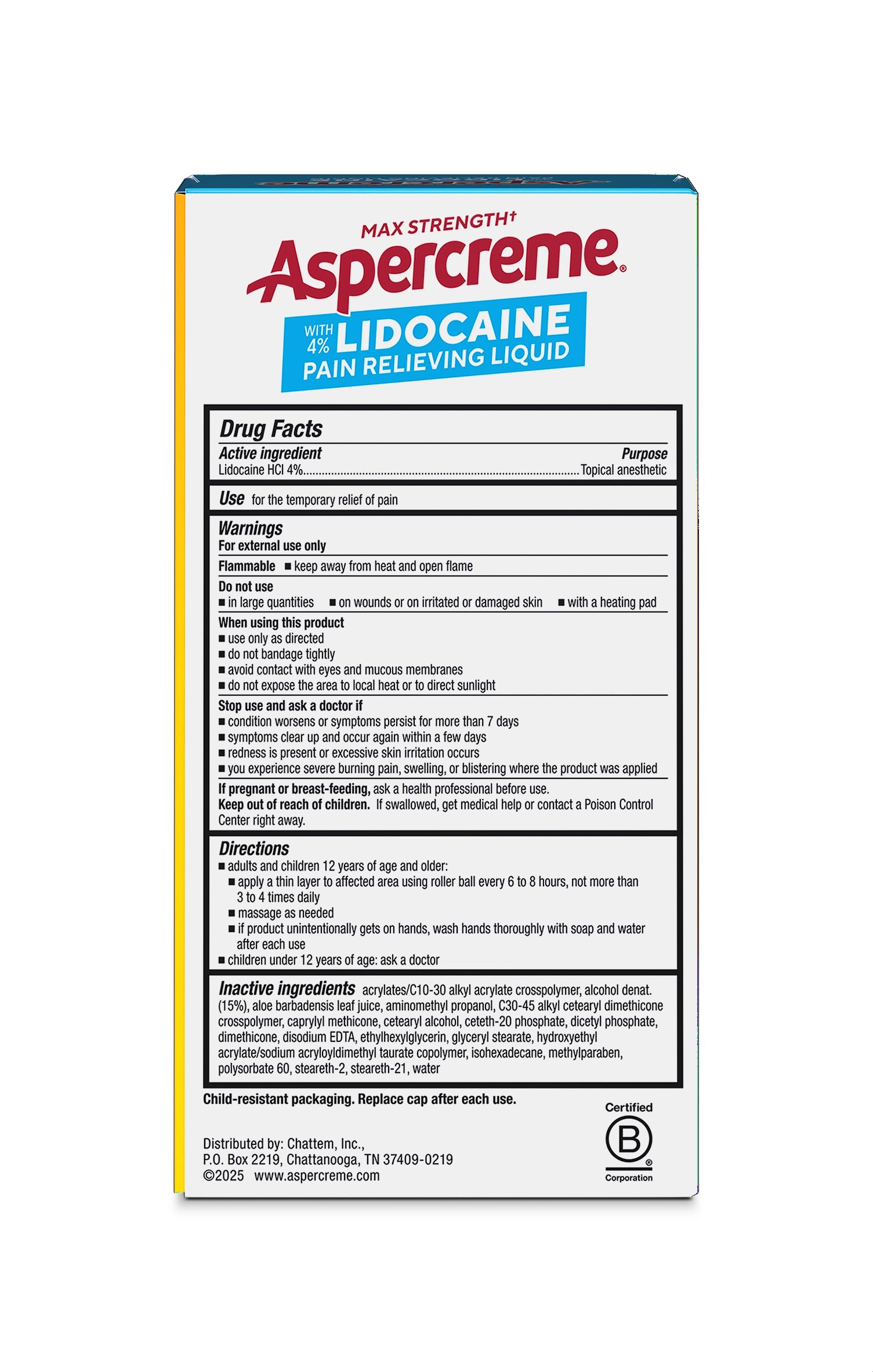 No-Mess Roll-On applicator on Aspercreme Lidocaine Pain Relief Liquid
