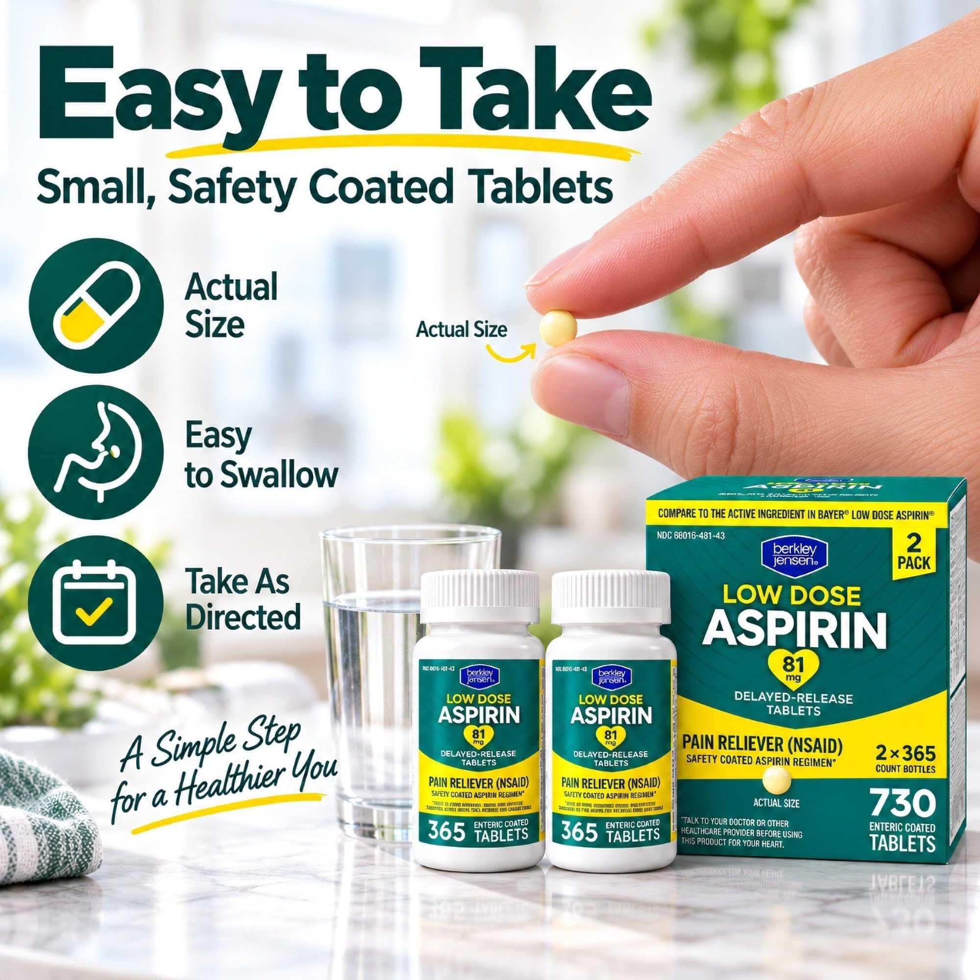 Berkley Jensen aspirin 81mg supports heart health when used as directed