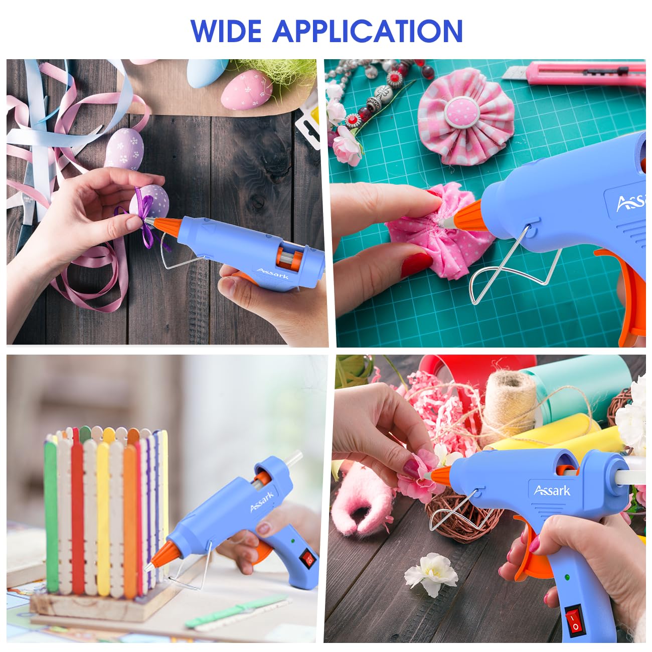 Assark hot glue gun with heat resistant cap and insulated handle
