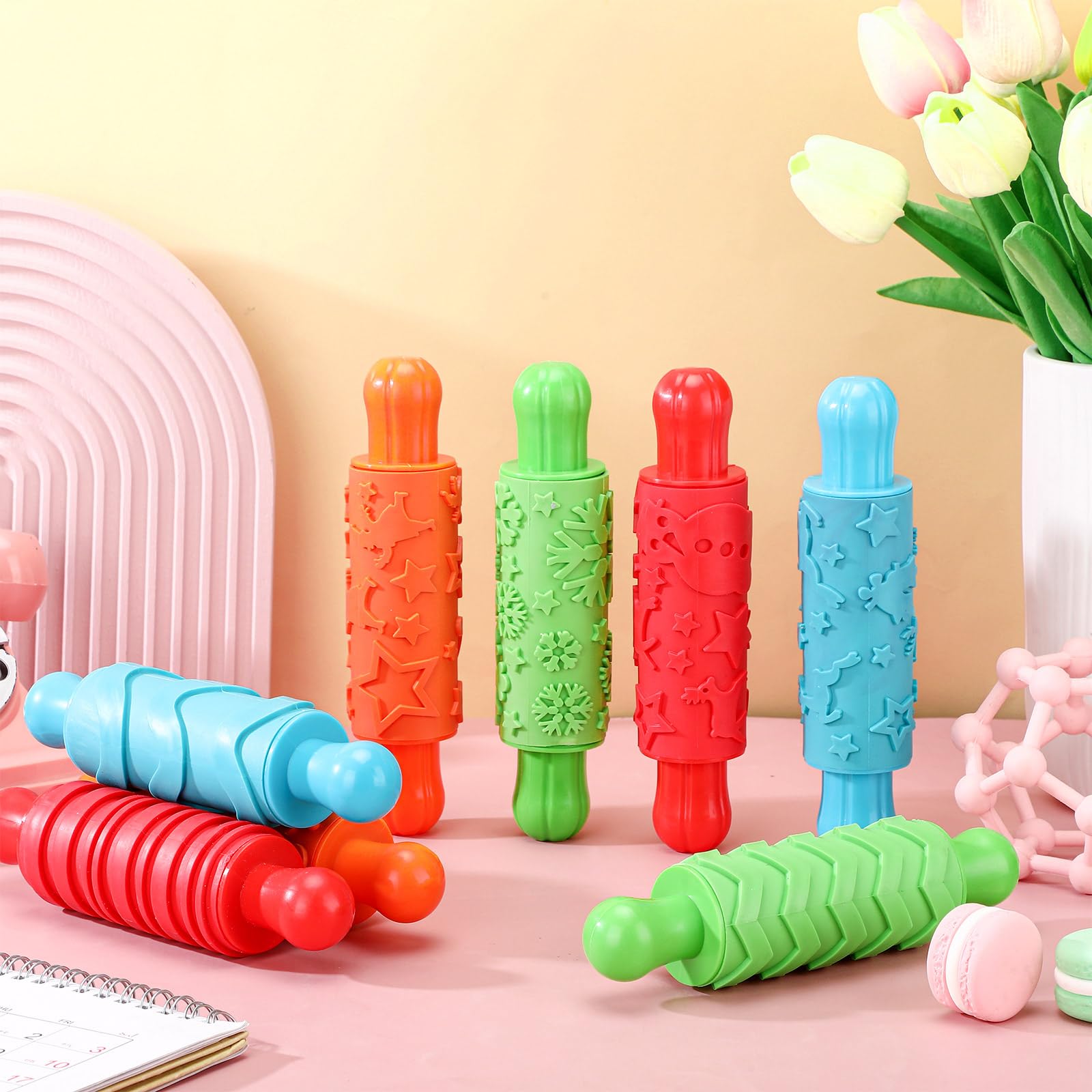 Eight piece set for DIY art with textured rolling pins