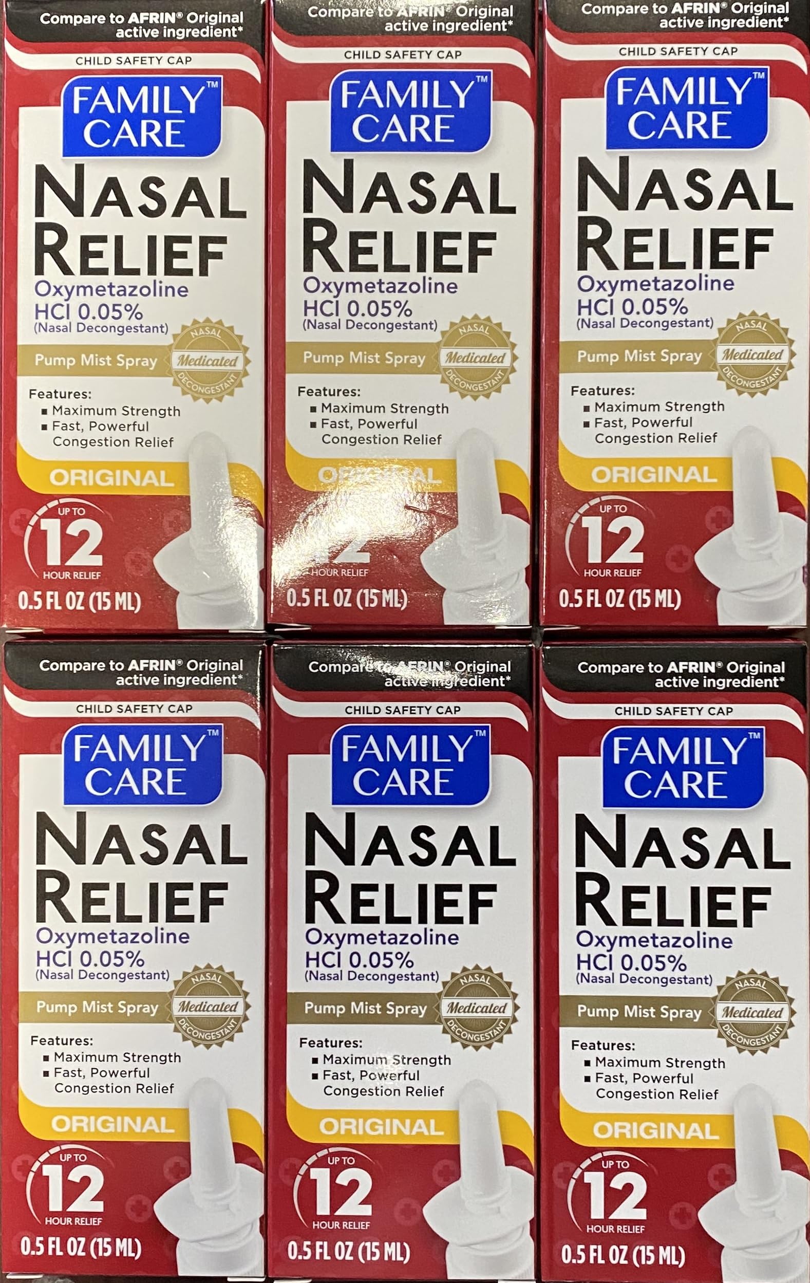 Assured Nasal Relief Spray six-pack bottles